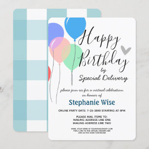 Virtual Birthday Party by Mail Balloons Invitation