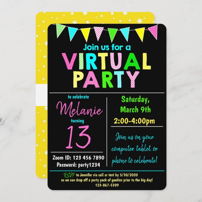 Virtual Birthday Party Design Invitation (Front/Back)