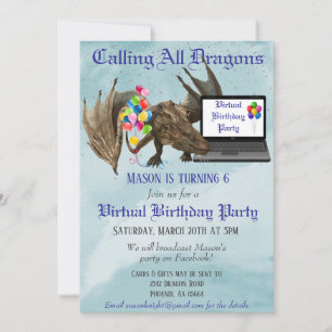 Virtual Birthday Party Dragon Wyvern Invitation