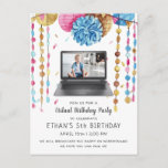 Virtual Birthday Party Invitation Postcard<br><div class="desc">A virtual birthday invitation perfect for those that are social distancing. Add your custom wording to this design by using the "Edit this design template" boxes on the right hand side of the item, or click the blue "Customise it" button to arrange the text, change the fonts and colours and...</div>