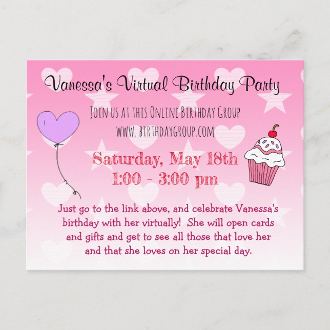 Virtual Birthday Party invitation Postcard (Front)