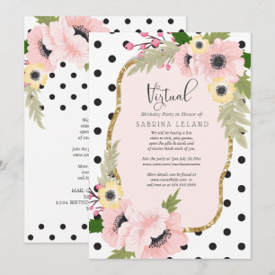 Virtual Birthday Party Pink and Yellow Poppies Invitation