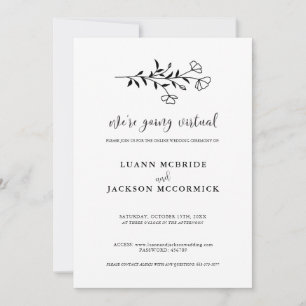 Virtual Black White Floral Wedding Invitation Card