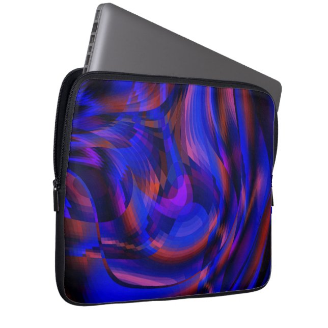 Virtual blue curved checkers in floating illusion  laptop sleeve (Front Right)