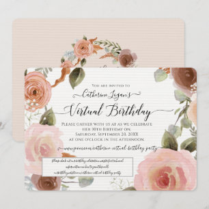 Virtual Blush Floral Watercolor Wreath Birthday Invitation