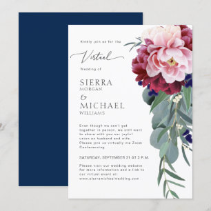 Virtual Blush Pink Burgundy Navy Blue Wedding Invitation