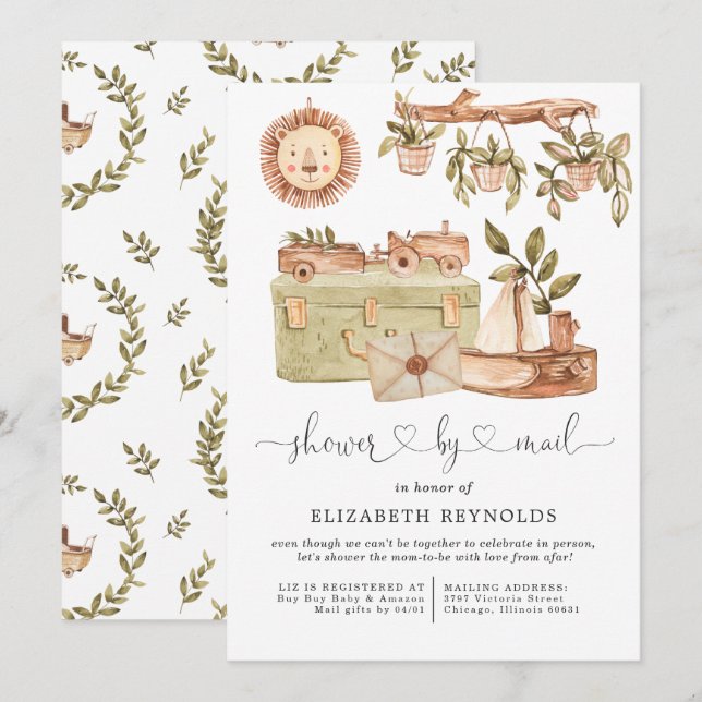 Virtual Boho Baby Shower by Mail Invitation (Front/Back)