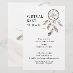 Virtual Boho Dream Catcher Baby Shower Invitation Stationery