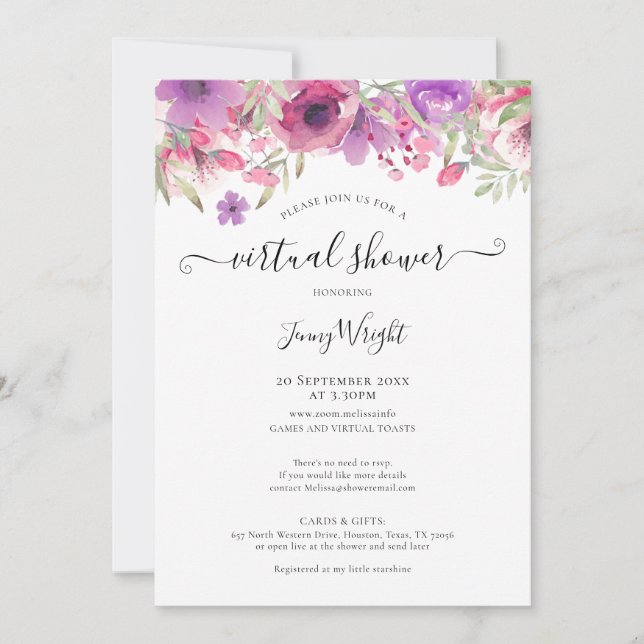 Virtual Bridal or Baby Shower Watercolour Floral Invitation (Front)