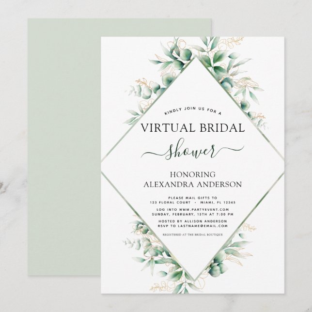 Virtual Bridal Shower Botanical Greenery Invitation (Front/Back)