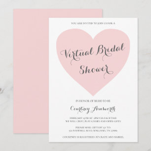 Virtual Bridal Shower Cute Pastel Pink Heart Invitation