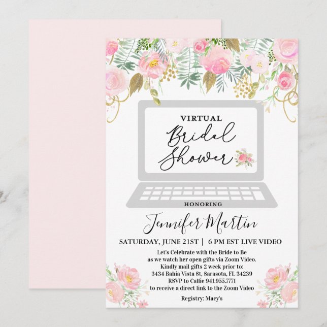 Virtual Bridal Shower Floral Invitation (Front/Back)