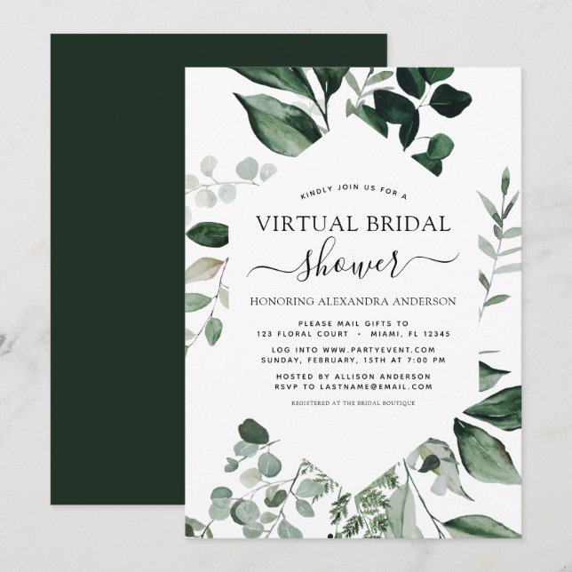 Virtual Bridal Shower Greenery Invitation (Front/Back)