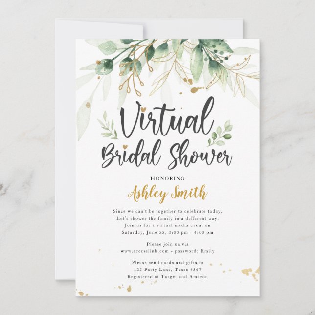 Virtual Bridal Shower Invitation Greenery Shower (Front)