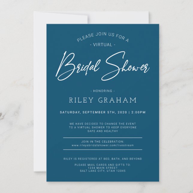Virtual Bridal Shower Invitation Navy (Front)