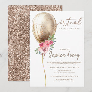 Virtual Bridal Shower Luxury Beige Balloon Glitter Invitation