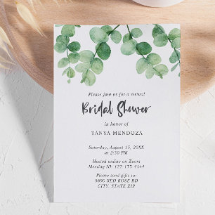 Virtual Bridal Shower Sage Green Eucalyptus Script Invitation
