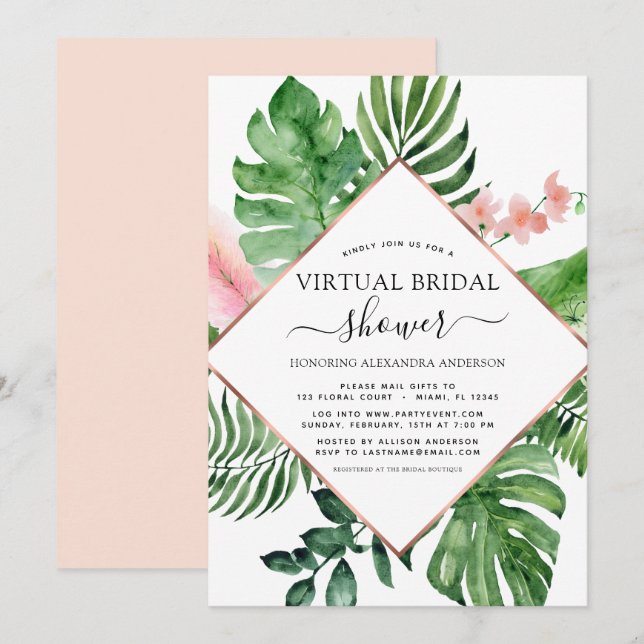 Virtual Bridal Shower Tropical Palm Geometric Invitation (Front/Back)