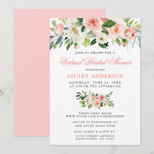 Virtual Bridal Shower Watercolor Floral Pink Invitation