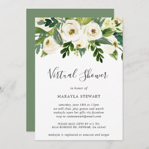 Virtual Bridal Shower White Floral Greenery Invitation