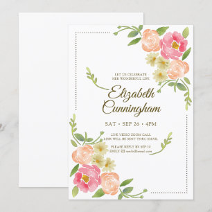 Virtual Celebration of Life Watercolor Florals Invitation