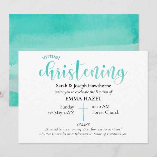 Virtual Christening / Baptism new Baby Invitation (Front/Back)