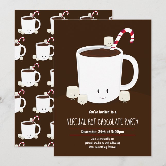 Virtual Christmas Party Hot Chocolate Brown Invitation (Front/Back)