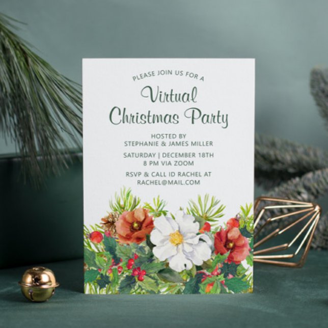 Virtual Christmas Winter Floral Party Online Invitation (Creator Uploaded)