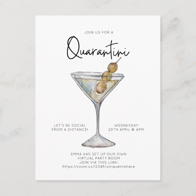 Virtual Cocktail Party Quaratini Social Distance Postcard (Front)