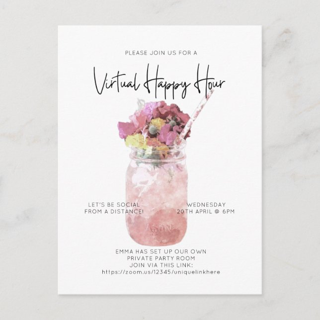 Virtual Cocktail Party Social Distance Happy Hour Postcard (Front)