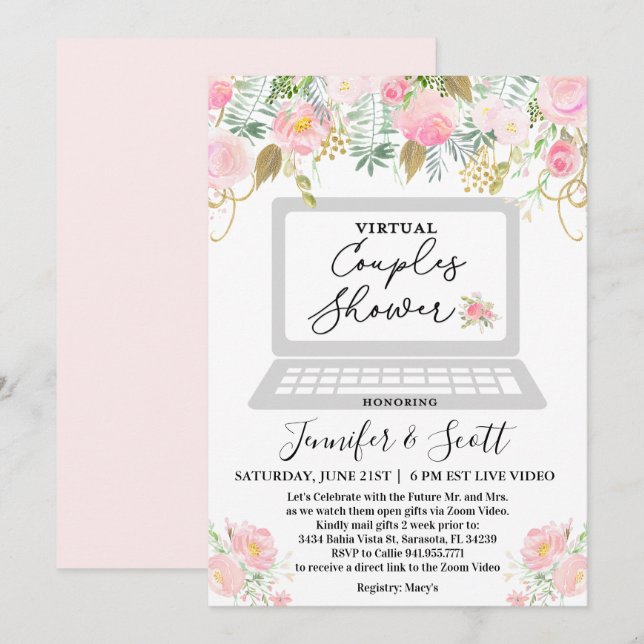 Virtual Couples Shower Floral Invitation (Front/Back)
