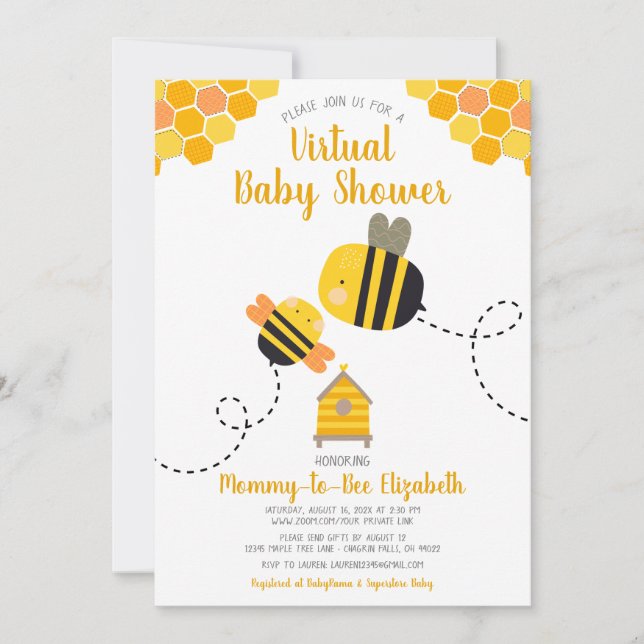 Virtual Cute Sweet Kawaii Mummy to Bee Baby Shower Invitation (Front)