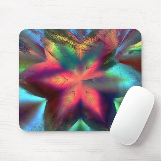 Virtual dirt over flower kaleidoscope fire orange  mouse mat (With Mouse)