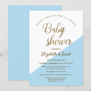 Virtual Dusty Blue Modern Baby Shower Invitation
