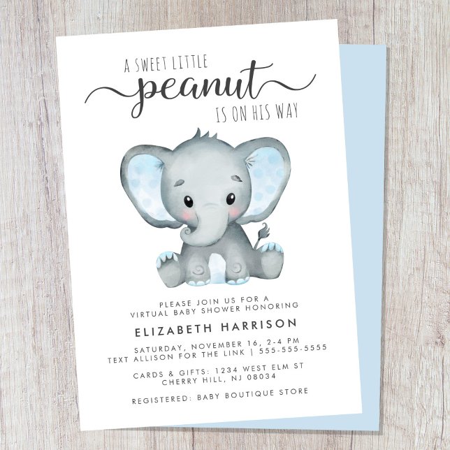 Virtual Elephant Baby Boy Shower Invitation (Cute baby boy virtual shower invitation)