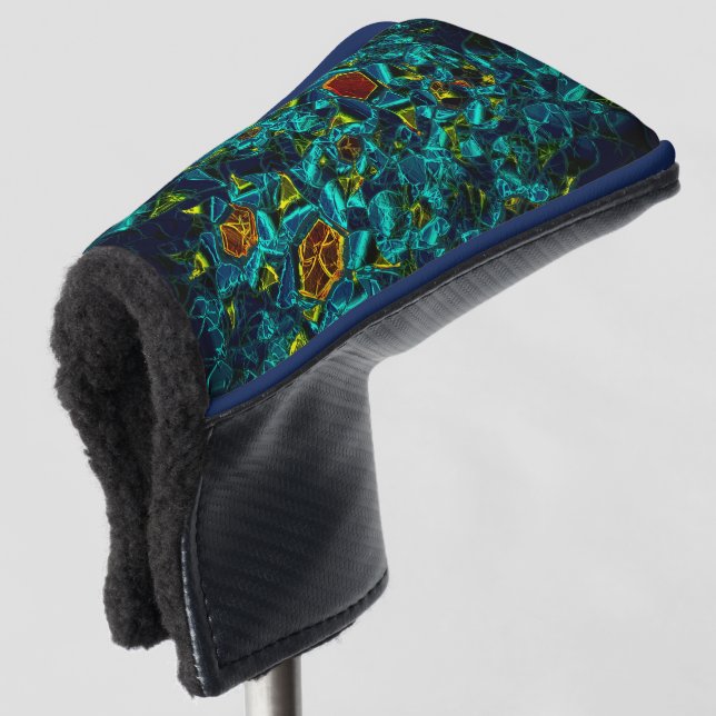 Virtual flower in blue gradient, shattered golf head cover (3/4 Front)