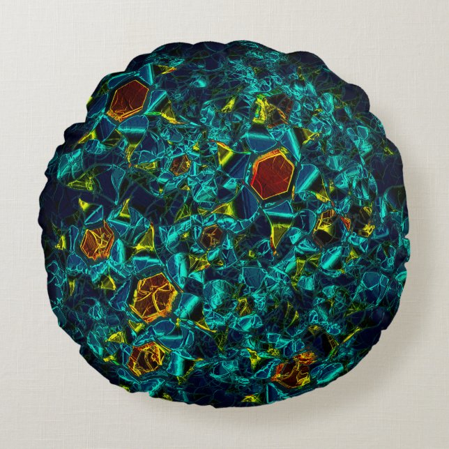 Virtual flowers in blue gradient, shattered round cushion (Front)