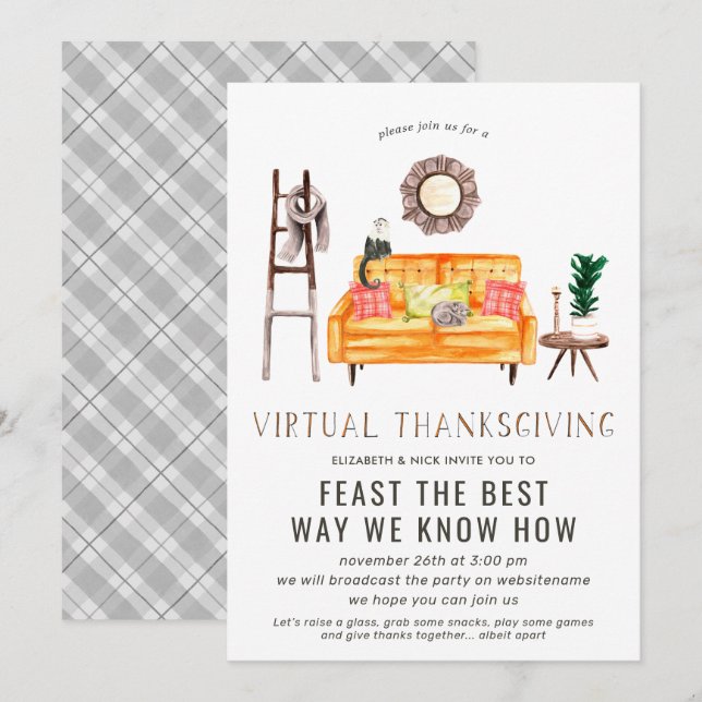 Virtual Friendsgiving Thanksgiving Dinner Party Invitation (Front/Back)