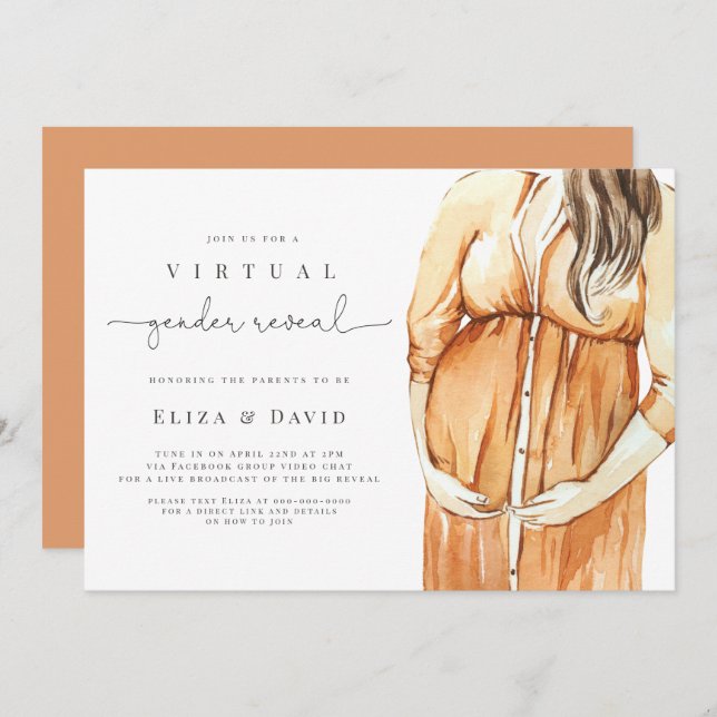  Virtual Gender Reveal He or She Boho Burnt Orange Invitation (Front/Back)
