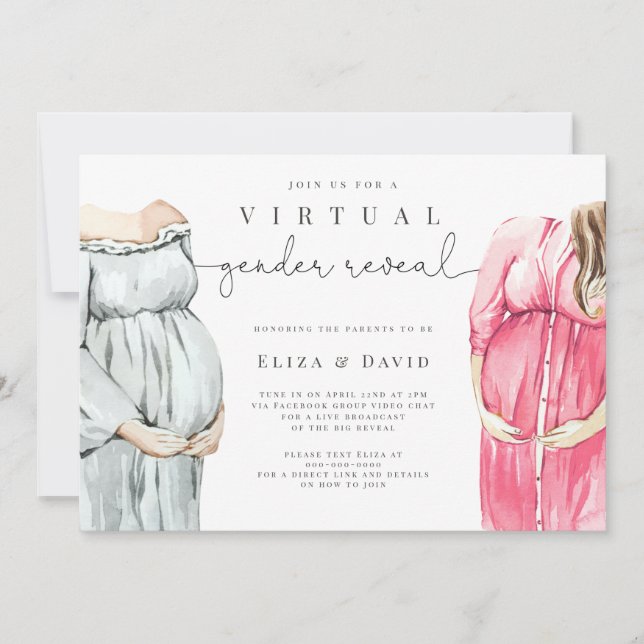  Virtual Gender Reveal He or She Boho Zoom Party I Invitation (Front)