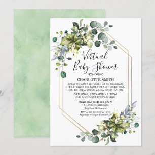 Virtual Geometric Foliage Baby Shower Invitation