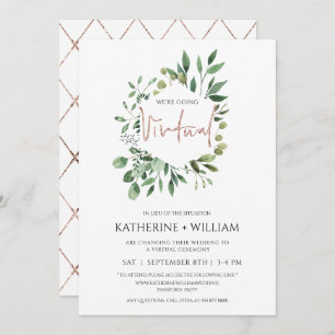 Virtual Gold Eucalyptus Greenery Geometric Wedding Invitation
