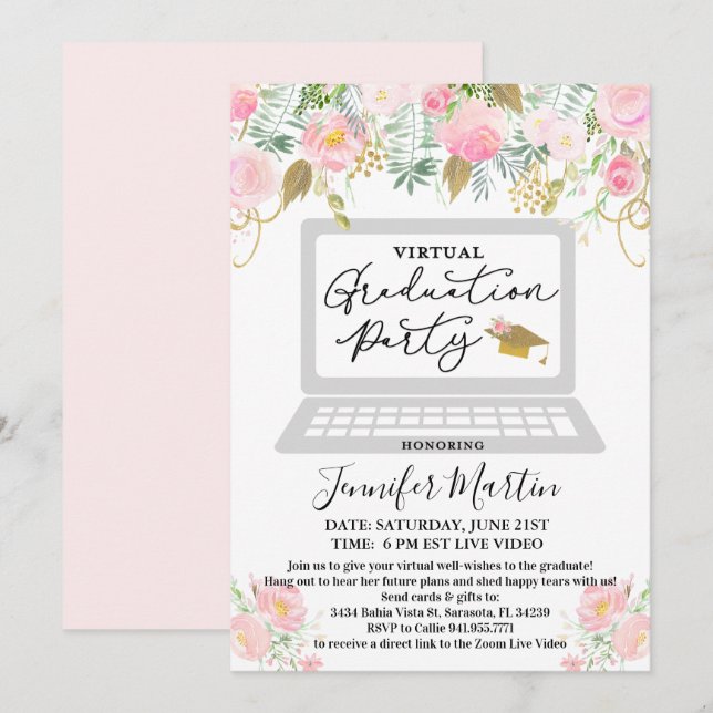 Virtual Graduation Party Floral Invitation (Front/Back)