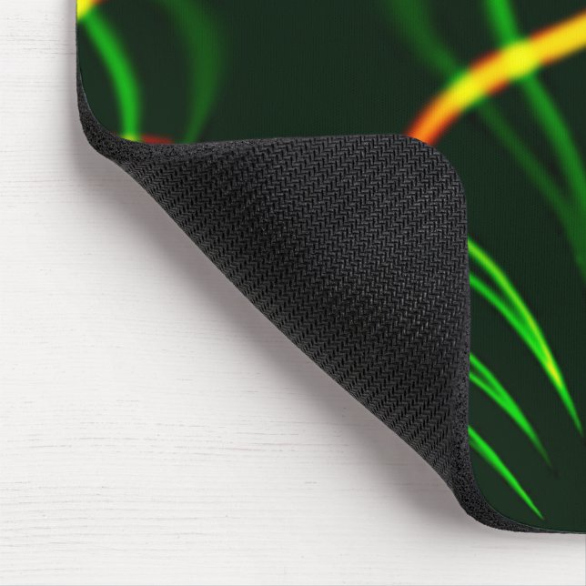 Virtual green leaves, yellow 'fire-coloured' curve mouse mat (Corner)