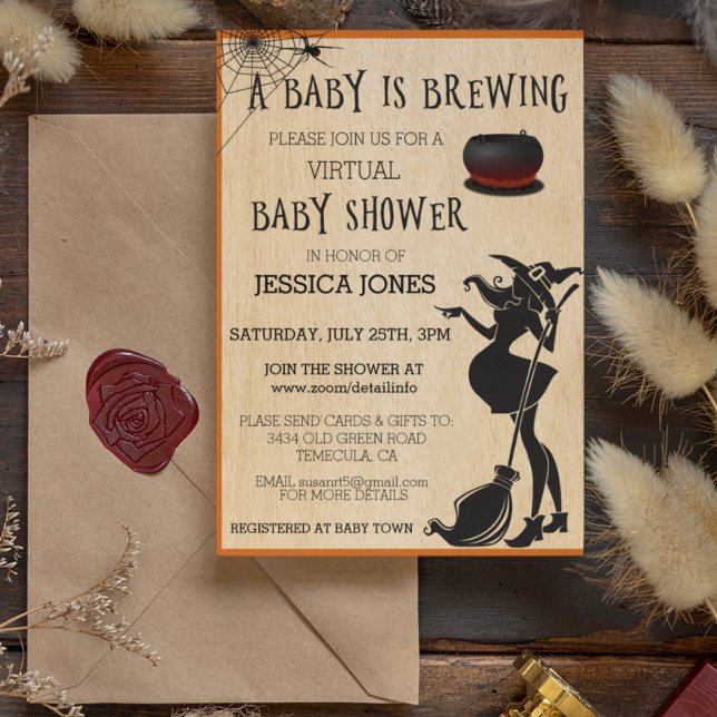 Virtual Halloween Baby is Brewing Shower Witch Invitation (Creator Uploaded)