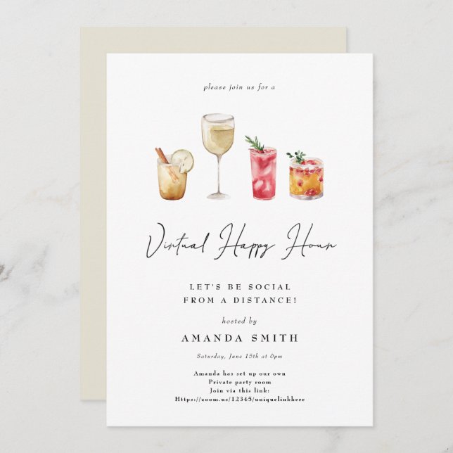 Virtual Happy Hour Cocktail Party Social Distance  Invitation (Front/Back)