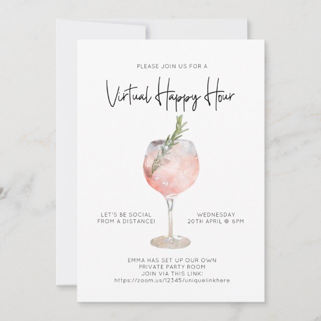 Virtual Happy Hour Social Distance Cocktail Party Invitation (Front)