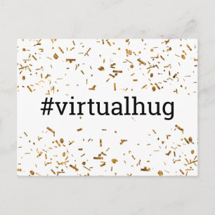 Virtual Hug Hashtag Gold Faux Confetti Postcard