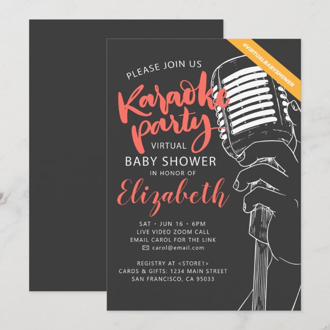Virtual Karaoke Party Baby Shower Video Invitation (Front/Back)