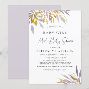 Virtual Lavender Gold Floral Baby Girl Shower Invitation